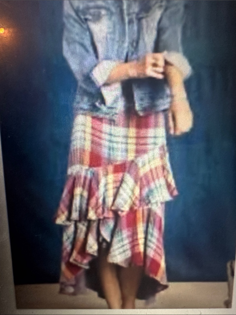 Sundance Multicolor Plaid Asymmetrical Ruffle Tiered Maxi Skirt, size Large